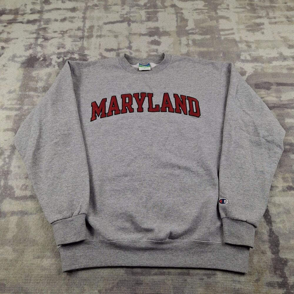Champion Eco Fleece Maryland Sweatshirt Mens Medium Gray Crewneck College NCAA